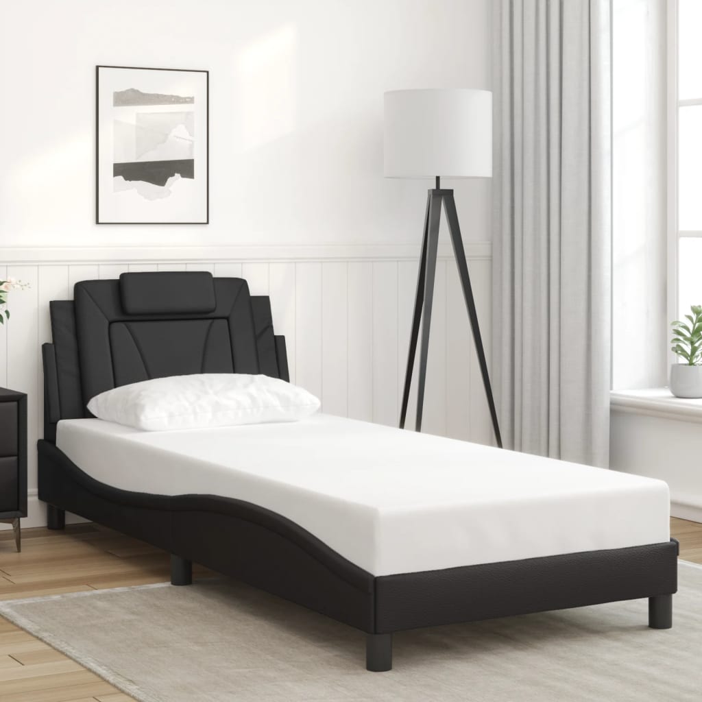 Vetonek Estructura de cama sin colchón cuero sintético negro 90x190 cm