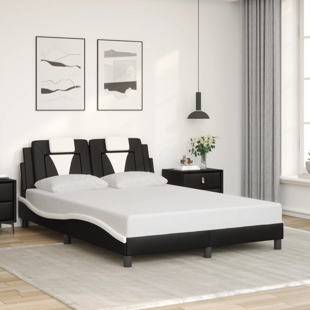 Vetonek Estructura cama cabecero cuero sintético negro blanco 120x200cm