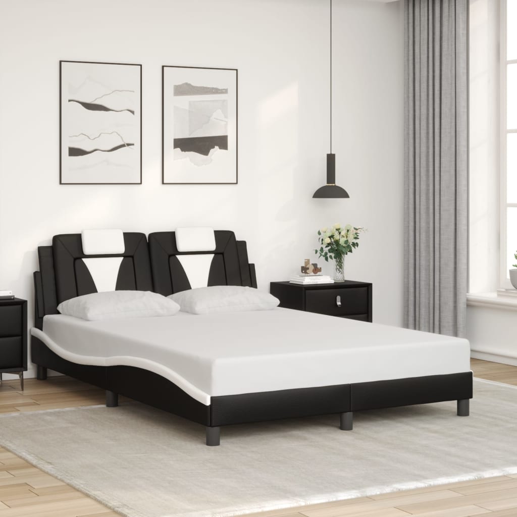 Vetonek Estructura cama cabecero cuero sintético negro blanco 140x200cm