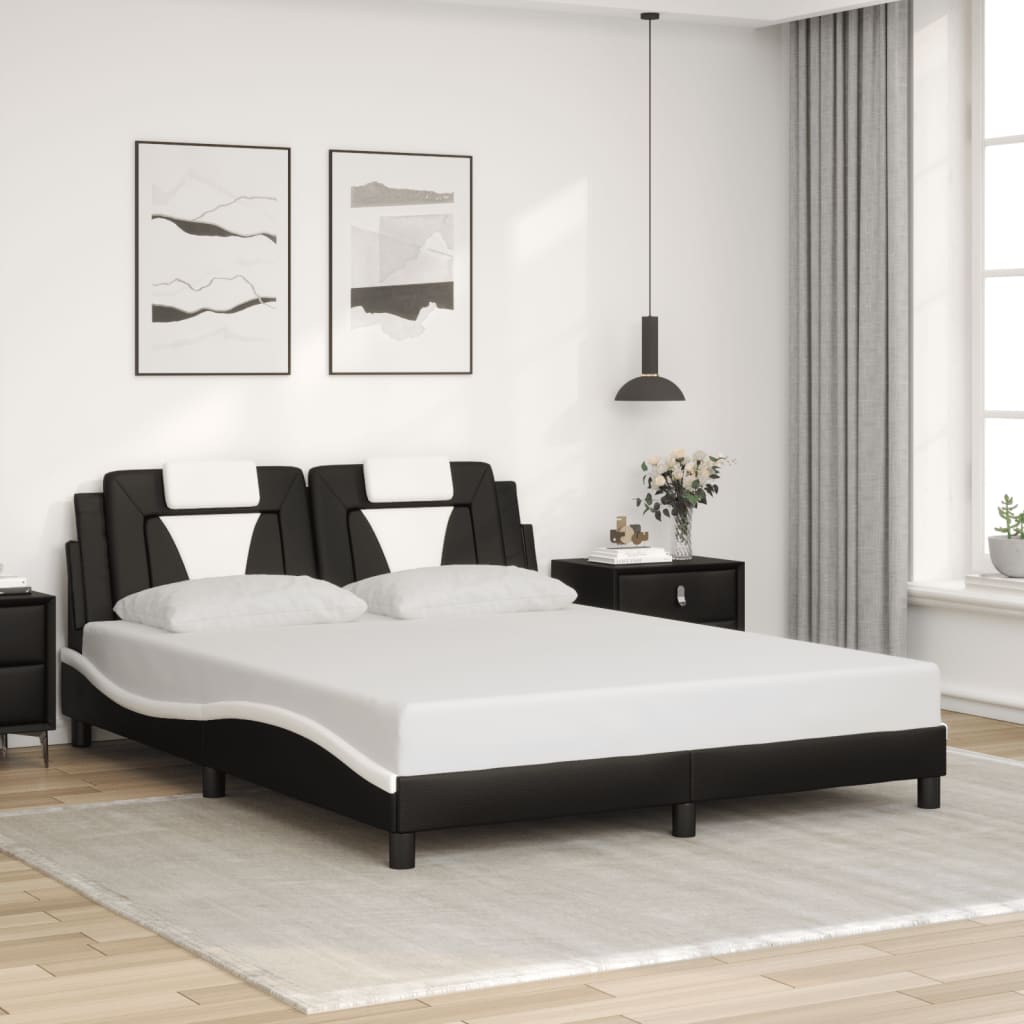 Vetonek Estructura cama cabecero cuero sintético negro blanco 160x200cm