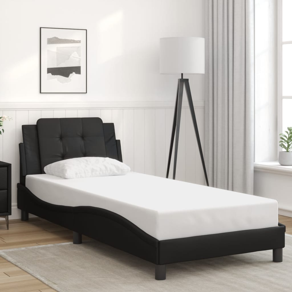 Vetonek Estructura de cama sin colchón cuero sintético negro 90x190 cm