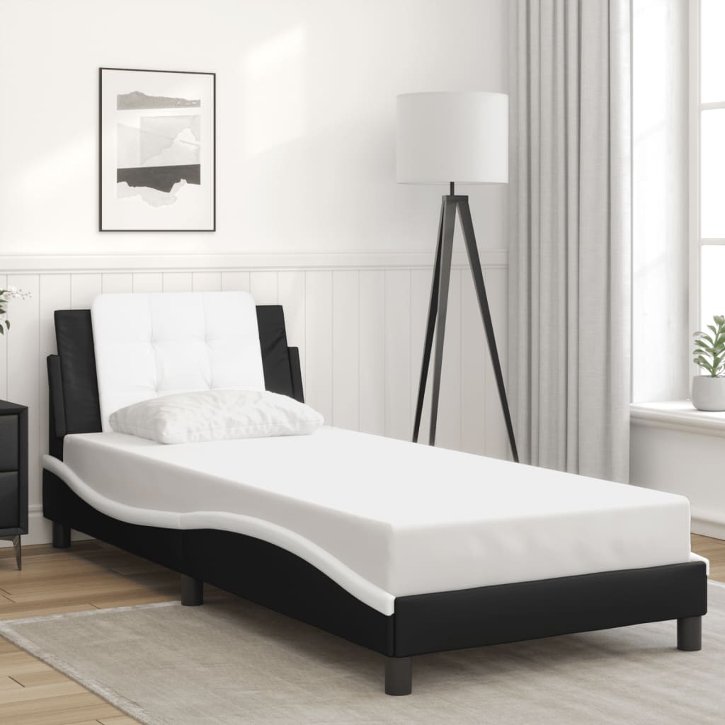 Vetonek Estructura cama cabecero cuero sintético negro blanco 90x200 cm