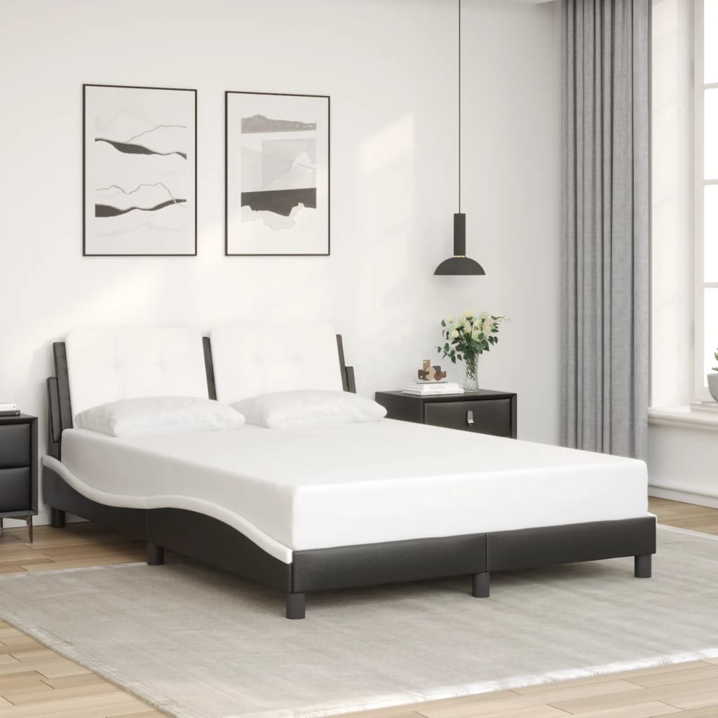 Vetonek Estructura cama cabecero cuero sintético negro blanco 120x200cm