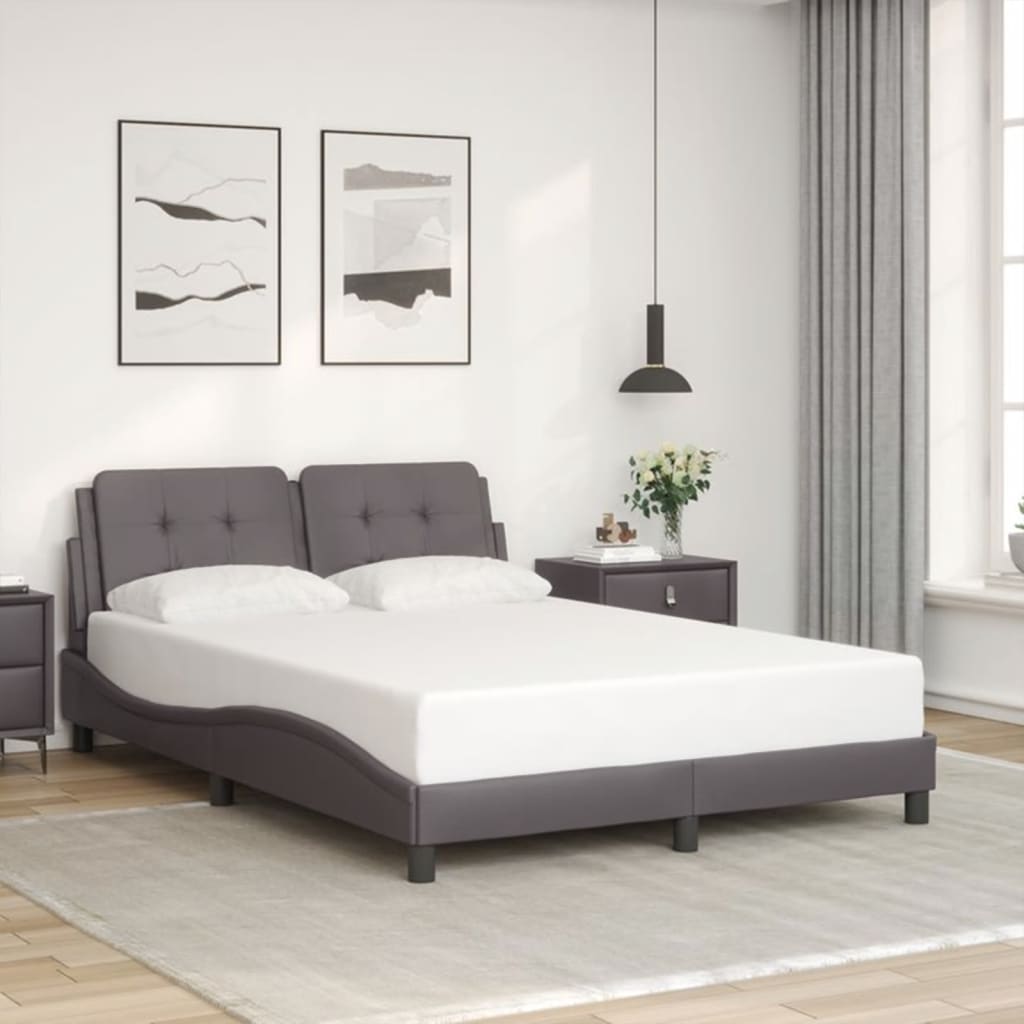 Vetonek Estructura de cama sin colchón cuero sintético gris 140x190 cm