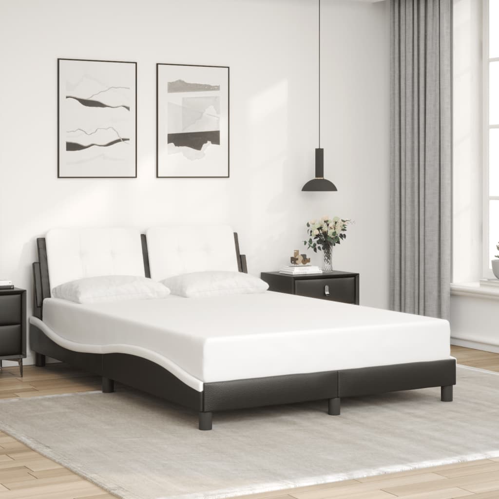 Vetonek Estructura cama cabecero cuero sintético negro blanco 140x200cm