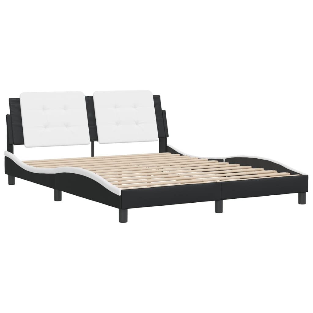 Black synthetic leather bed structure White 160x200cm