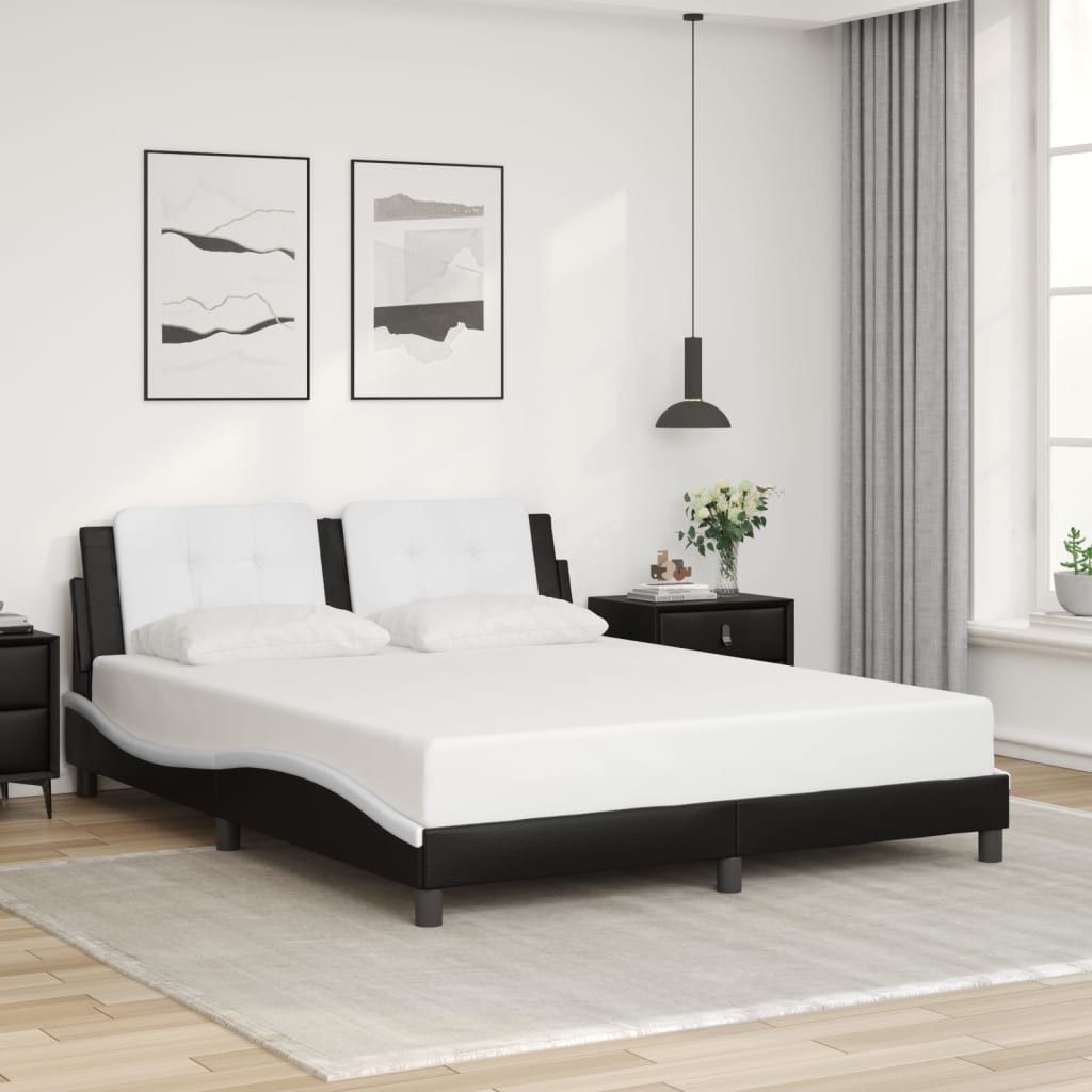 Vetonek Estructura cama cabecero cuero sintético negro blanco 160x200cm