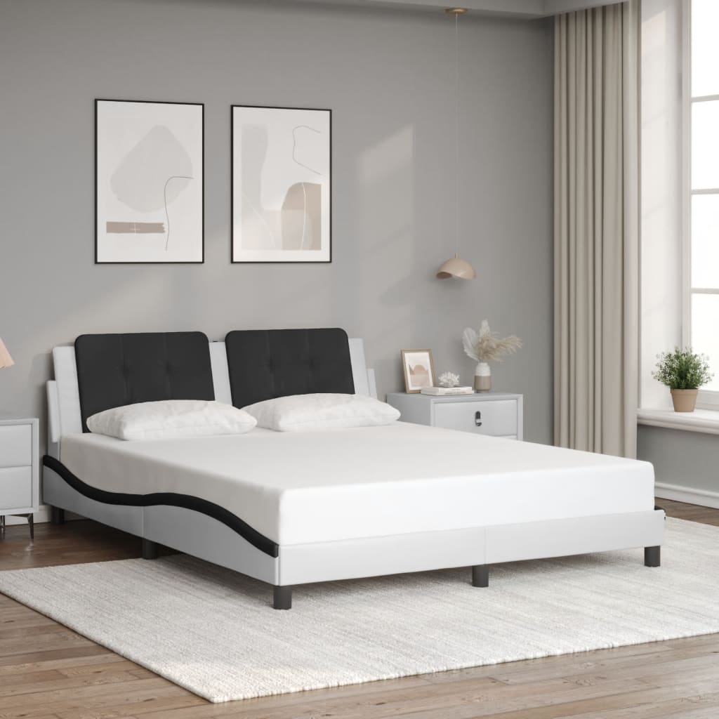 Vetonek Estructura cama cabecero cuero sintético blanco negro 160x200cm