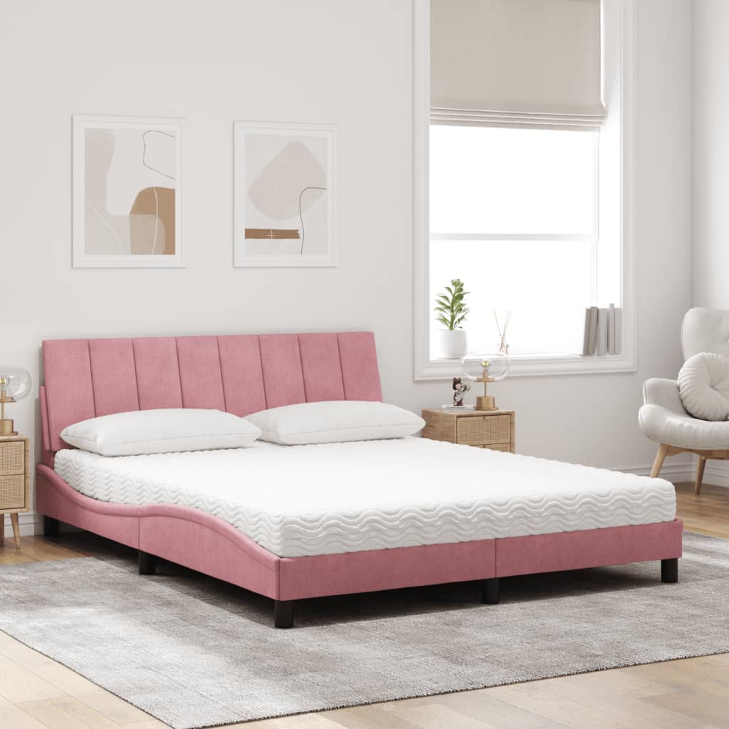 Cama com colchão de veludo rosa 160x200 cm V0922 Vetonek