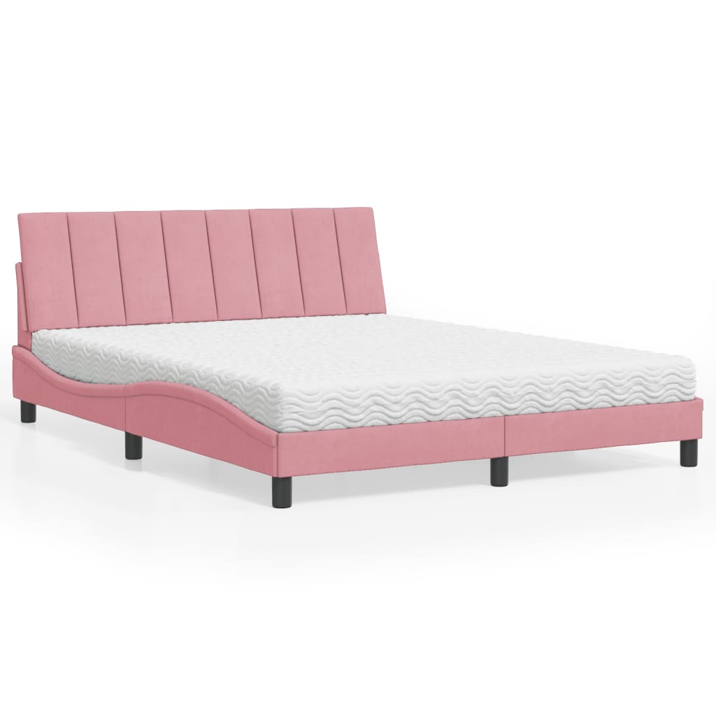 Cama com colchão de veludo rosa 160x200 cm V0922 Vetonek