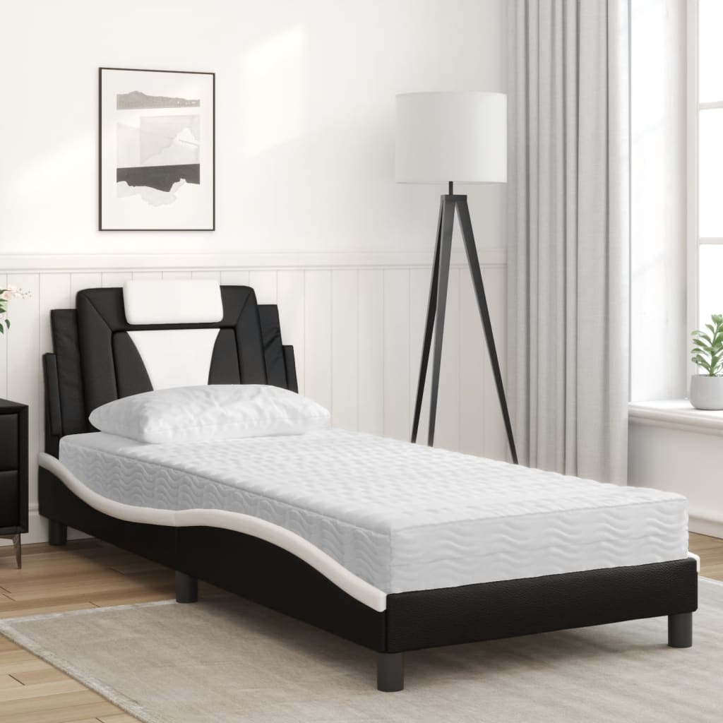 Cama com colchão de couro sintético preto e branco 90x190 cm V2490 Vetonek