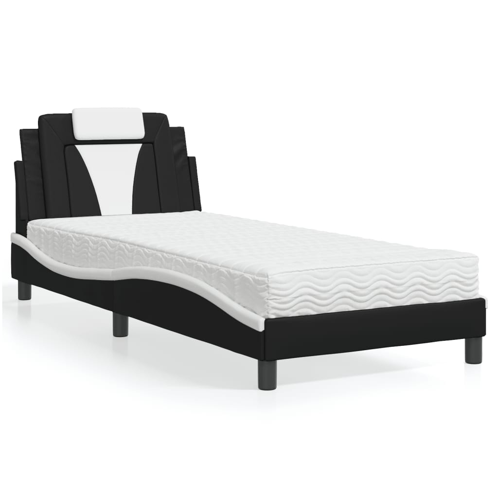 Cama com colchão de couro sintético preto e branco 90x190 cm V2490 Vetonek
