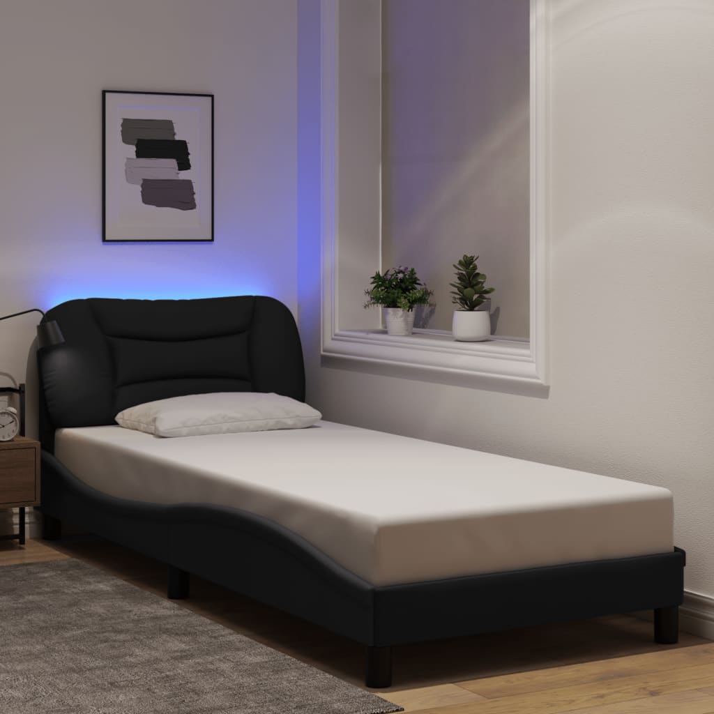 Vetonek Estructura de cama con luces LED tela negro 80x200 cm