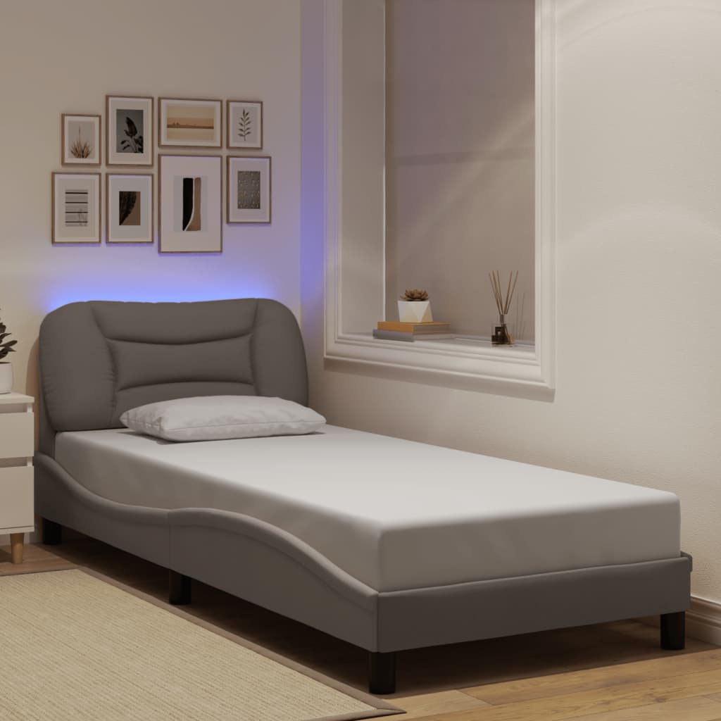 Vetonek Estructura de cama con luces LED tela gris taupe 80x200 cm