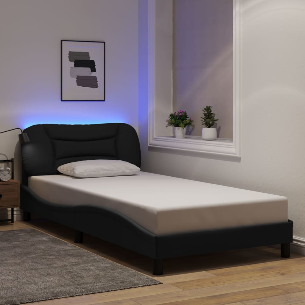 Vetonek Estructura de cama con luces LED tela negro 100x200 cm