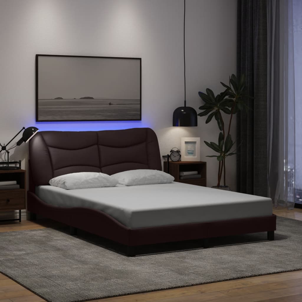 Vetonek Estructura de cama con luces LED tela marrón oscuro 120x200 cm