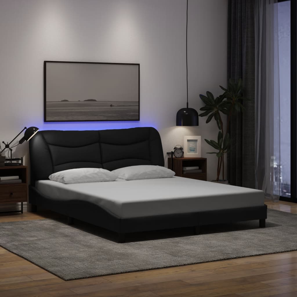 Vetonek Estructura de cama con luces LED tela negro 160x200 cm