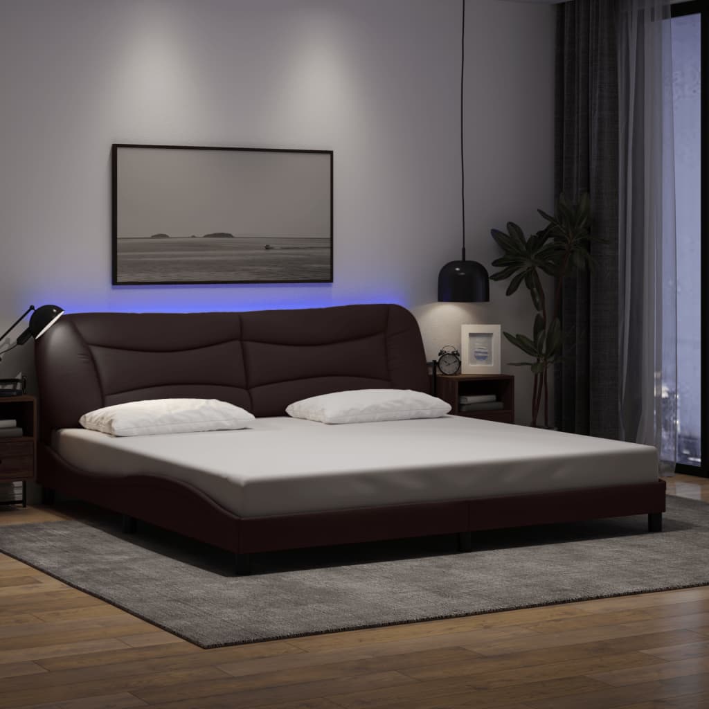 Vetonek Estructura de cama con luces LED tela marrón oscuro 200x200 cm