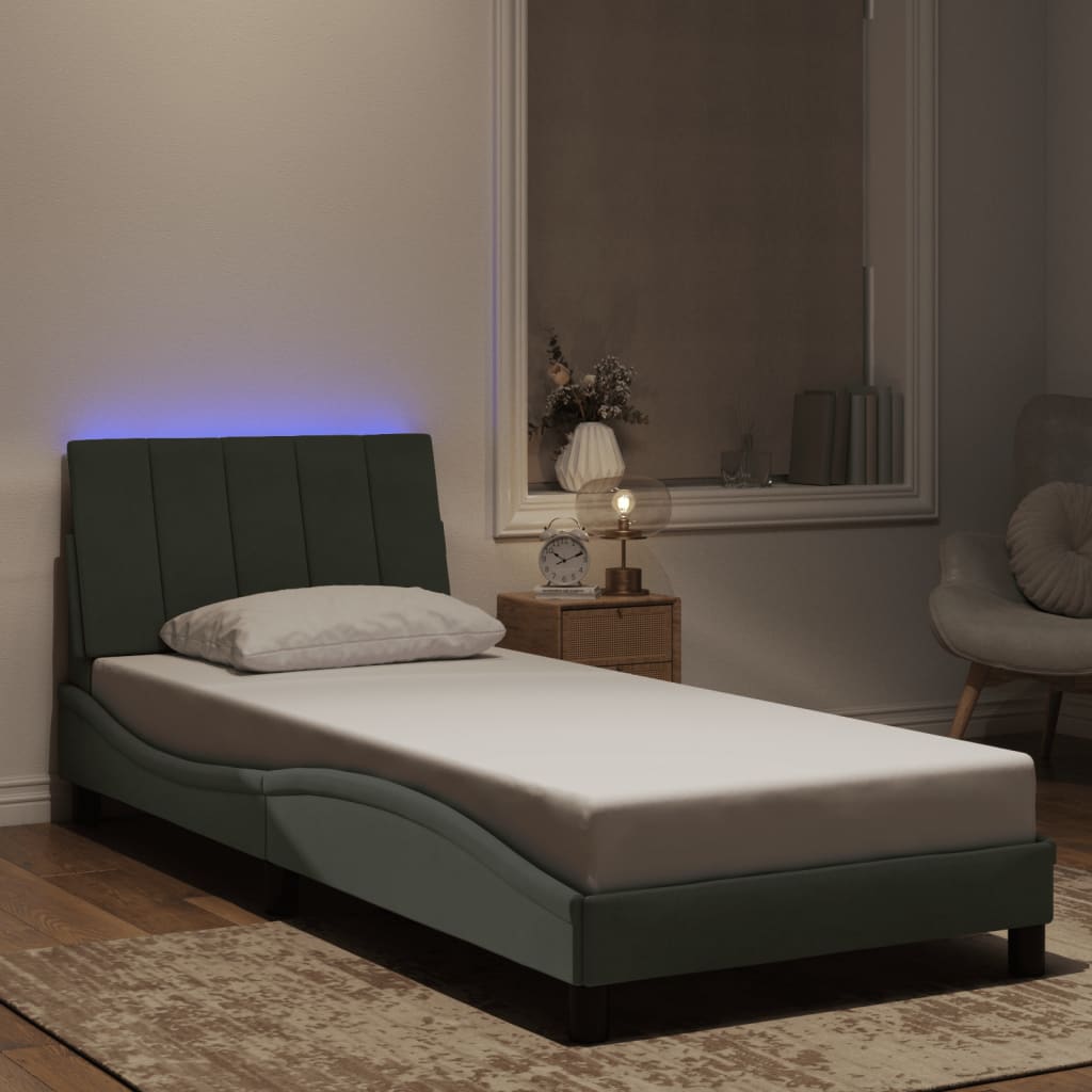 Vetonek Estructura cama con luces LED terciopelo gris claro 80x200 cm