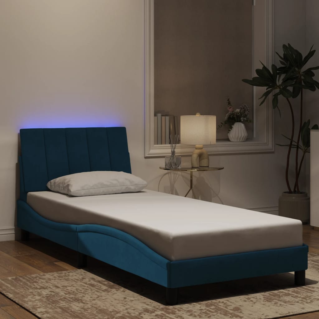 Vetonek Estructura cama con luces terciopelo azul 90x190 cm