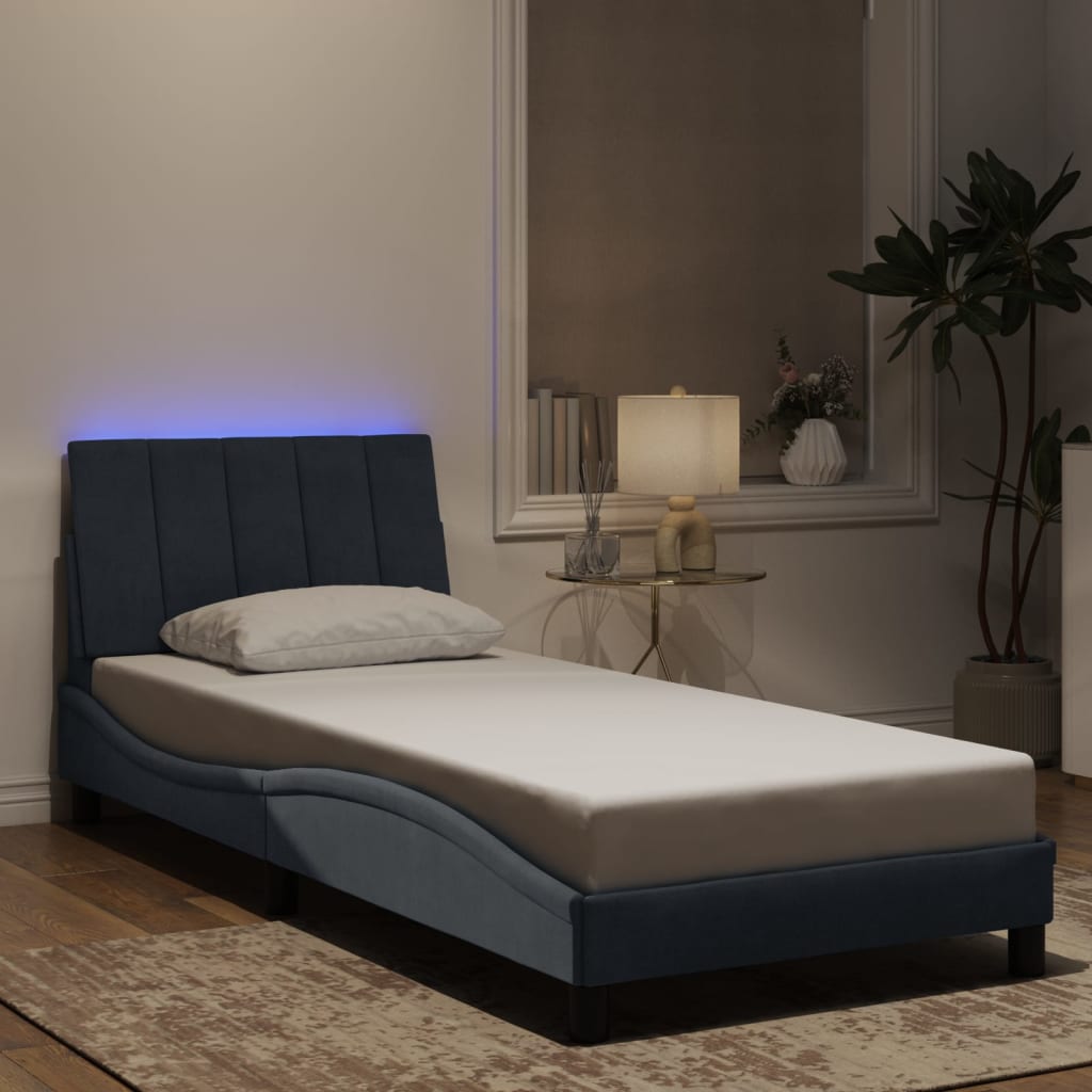 Vetonek Estructura cama con luces LED terciopelo gris oscuro 90x200 cm