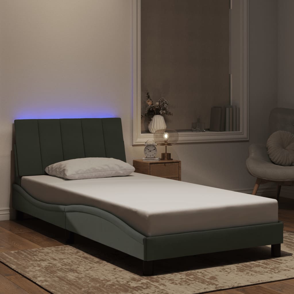 Vetonek Estructura cama con luces LED terciopelo gris claro 100x200 cm