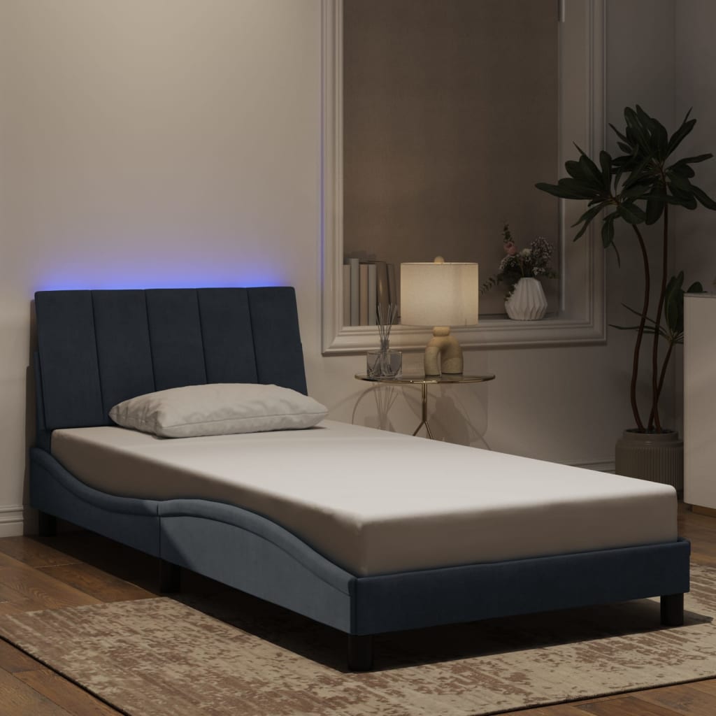 Vetonek Estructura cama con luces LED terciopelo gris oscuro 100x200 cm