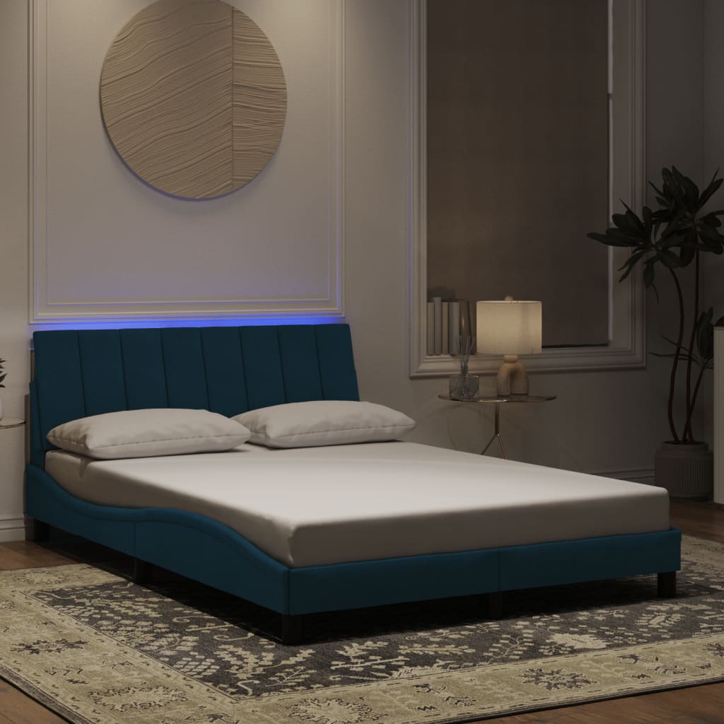 Vetonek Estructura de cama con luces LED terciopelo azul 140x190 cm