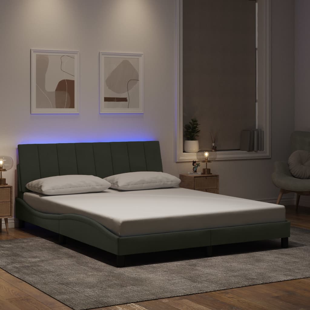 Vetonek Estructura cama con luces LED terciopelo gris claro 160x200 cm