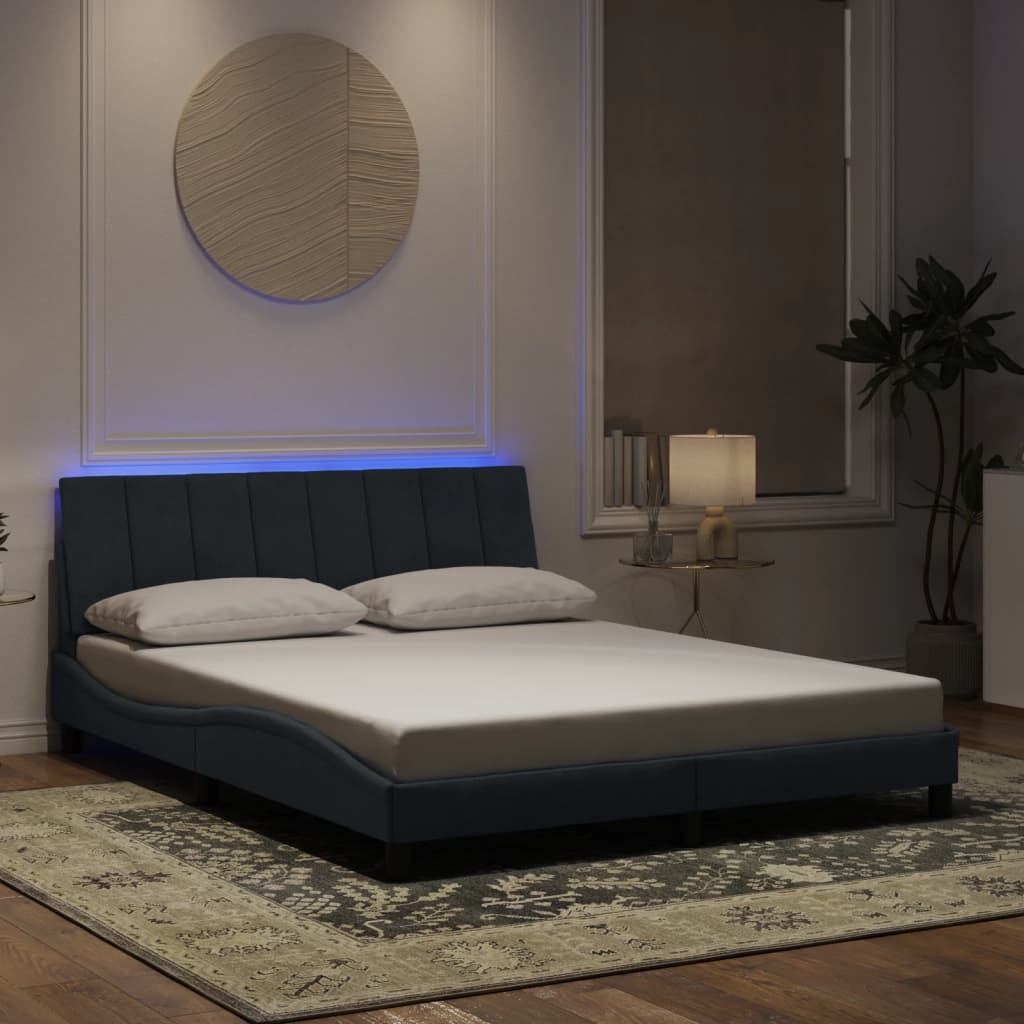 Vetonek Estructura cama con luces LED terciopelo gris oscuro 160x200 cm