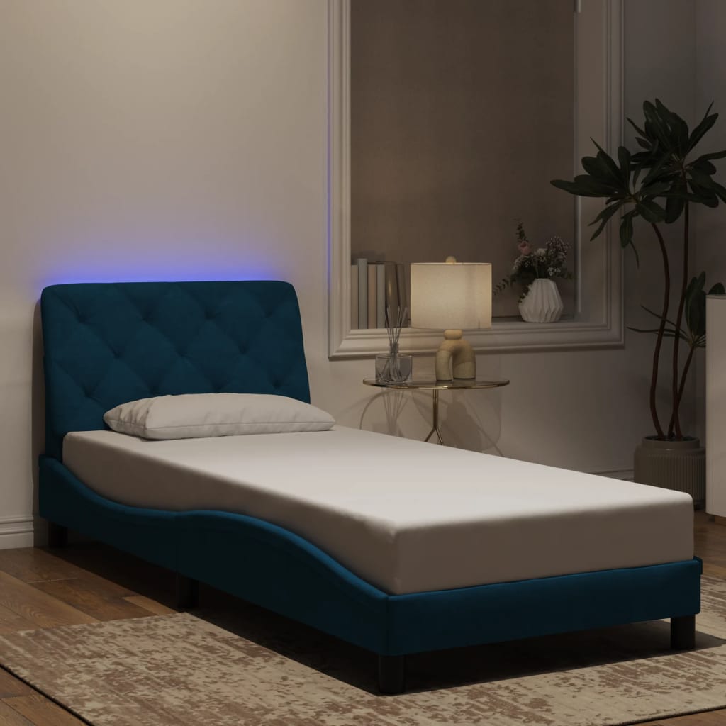 Vetonek Estructura cama con luces terciopelo azul 90x190 cm