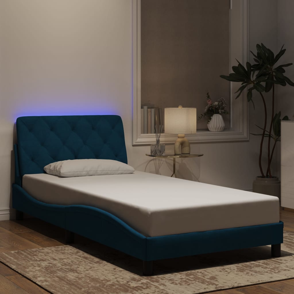 Vetonek Estructura de cama con luces LED terciopelo azul 100x200 cm