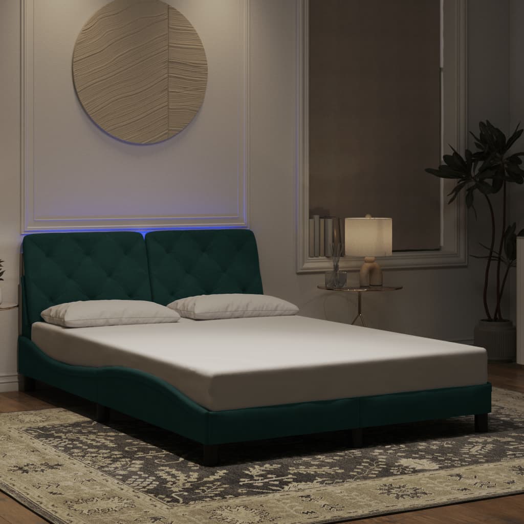 Vetonek Estructura de cama luces LED terciopelo verde oscuro 140x190 cm