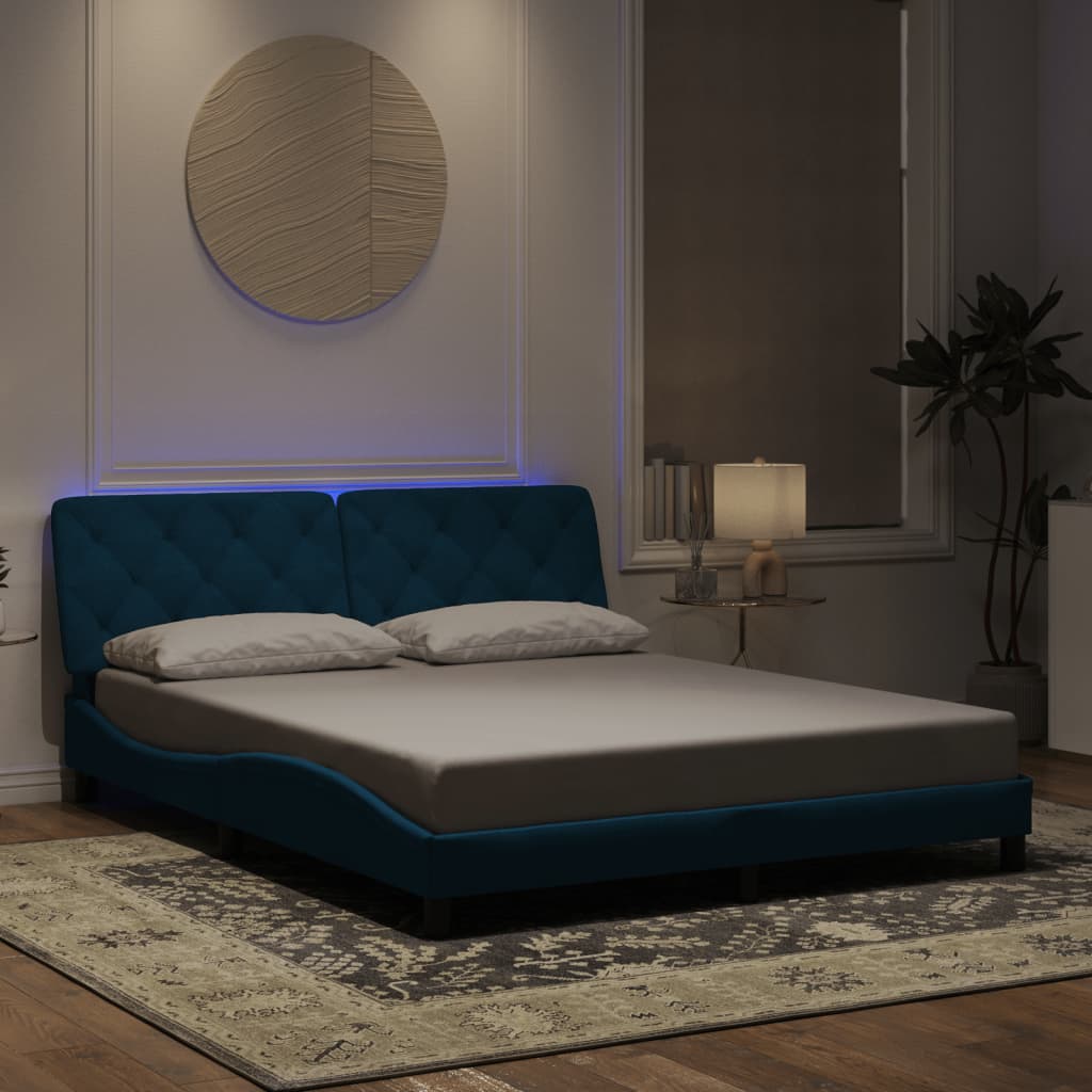 Vetonek Estructura de cama con luces LED terciopelo azul 160x200 cm