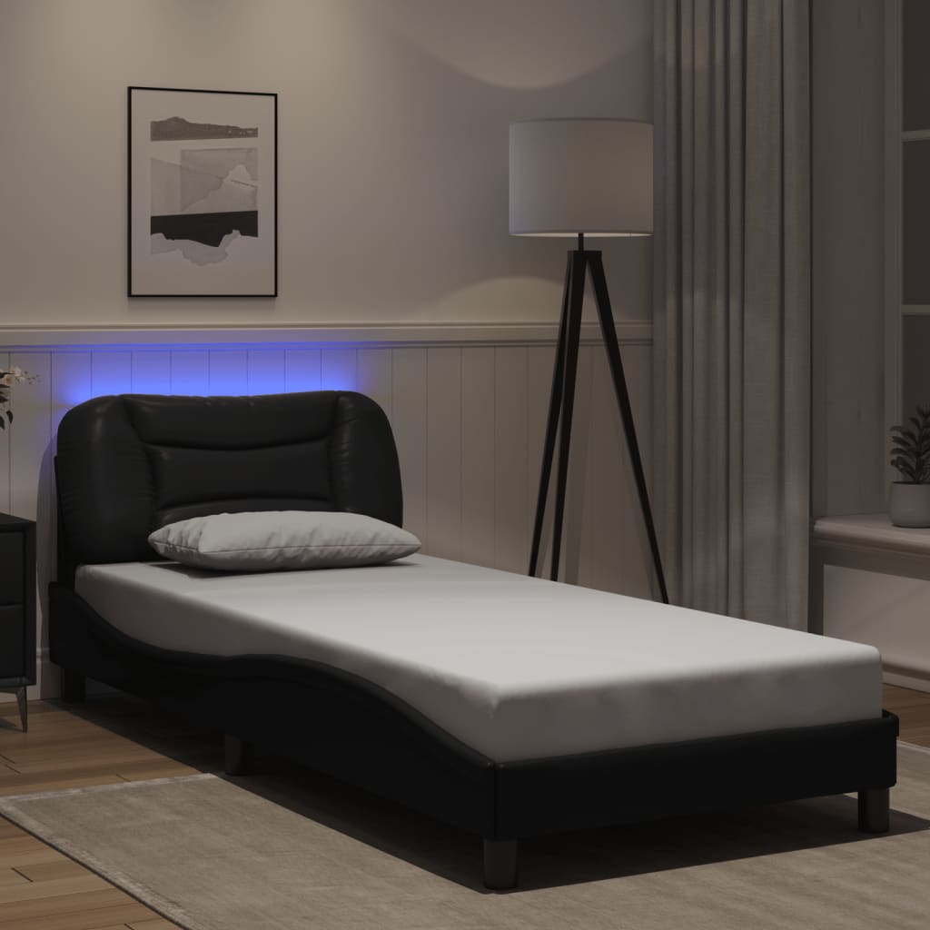 Vetonek Estructura cama con luces LED cuero sintético negro 80x200 cm