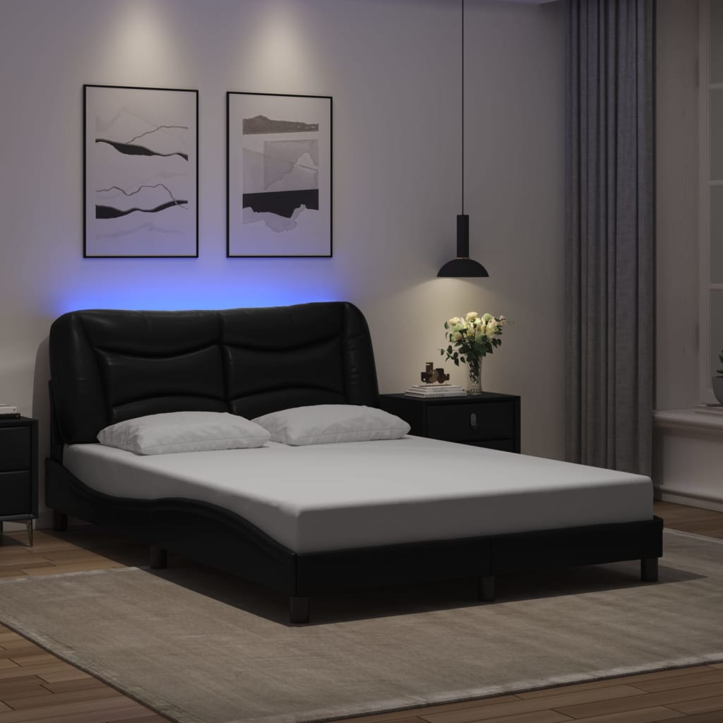 Vetonek Estructura cama con luces LED cuero sintético negro 120x200 cm