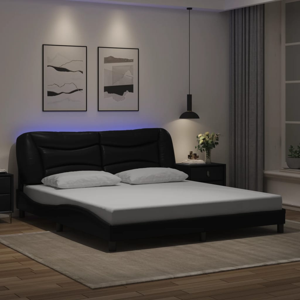 Vetonek Estructura cama LED sin colchón cuero sintético negro 180x200cm