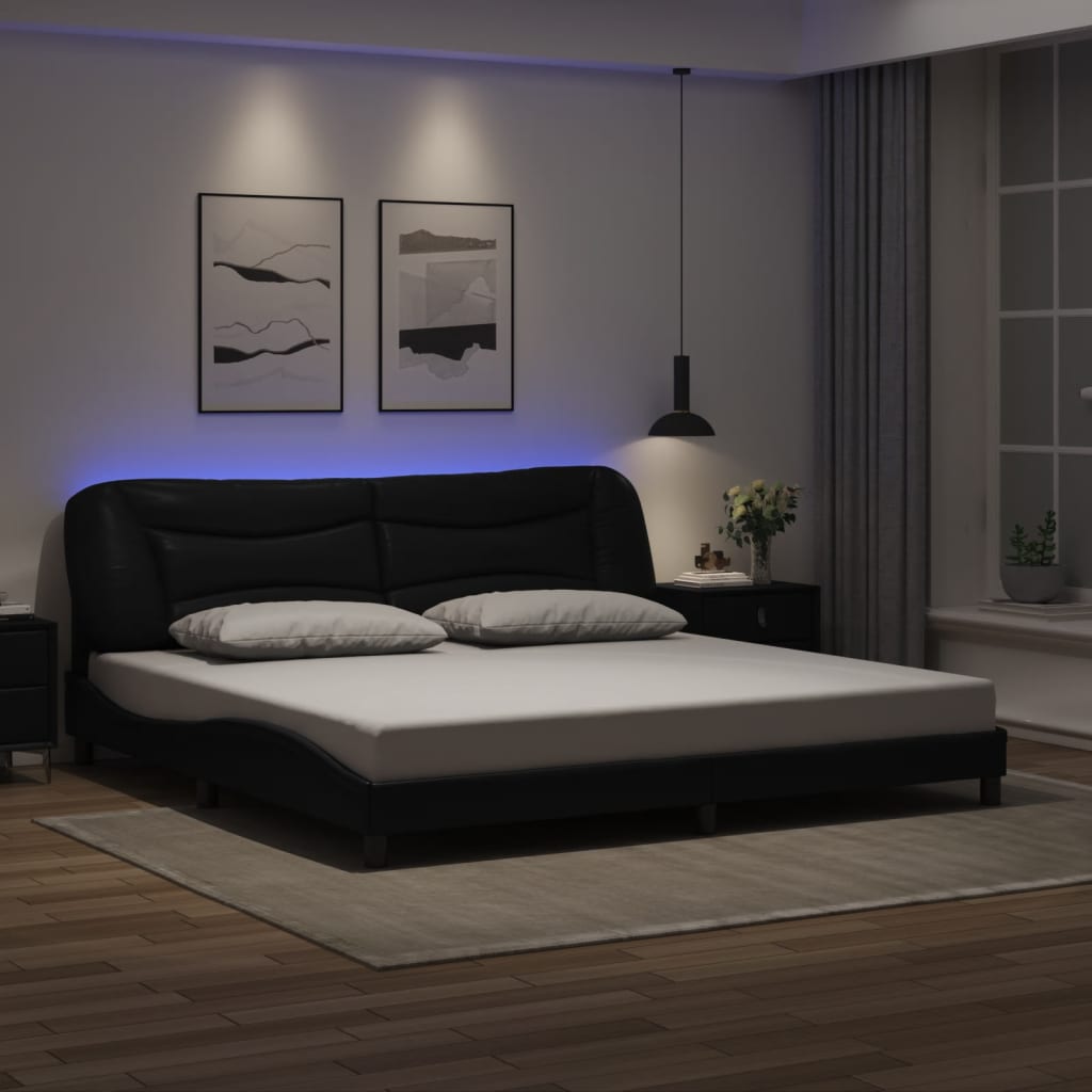 Vetonek Estructura cama con luces LED cuero sintético negro 200x200 cm