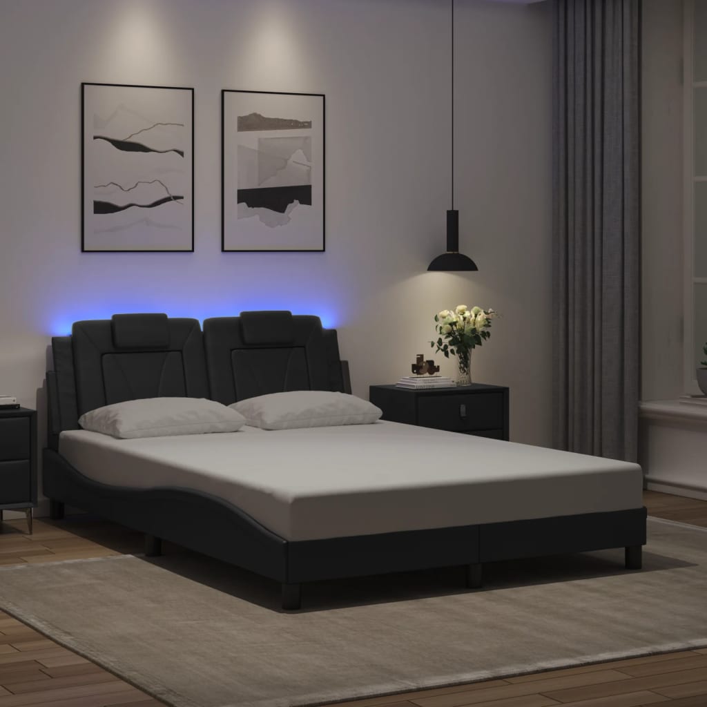 Vetonek Estructura cama con luces LED cuero sintético gris 120x200 cm