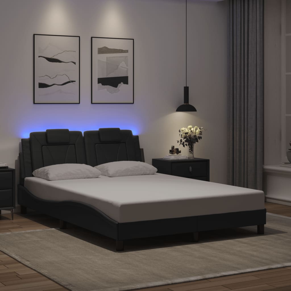 Vetonek Estructura cama con luces LED cuero sintético gris 140x190 cm