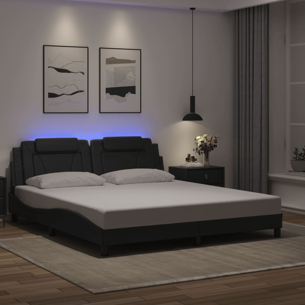 Vetonek Estructura cama LED sin colchón cuero sintético negro 180x200cm