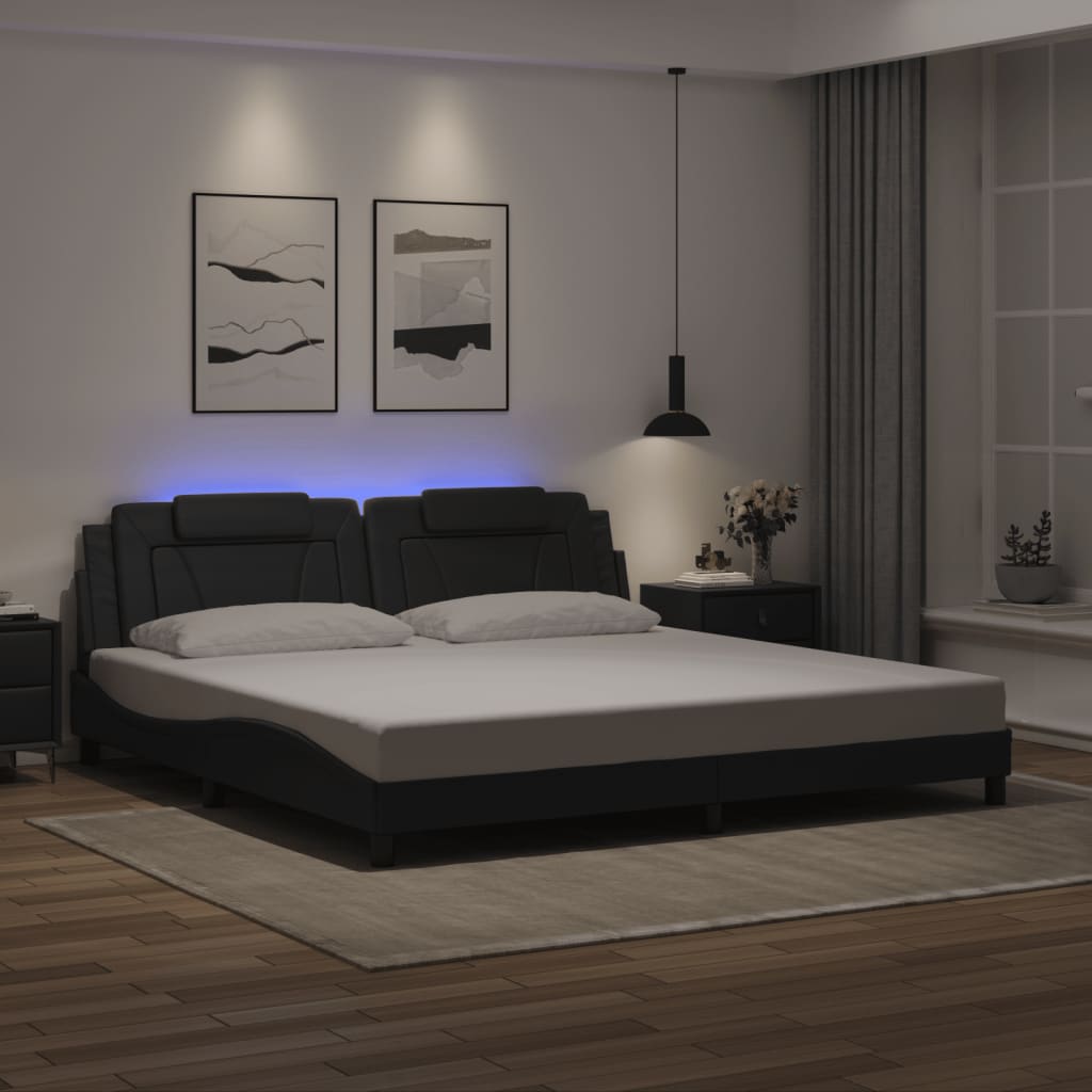 Vetonek Estructura cama con luces LED cuero sintético negro 200x200 cm