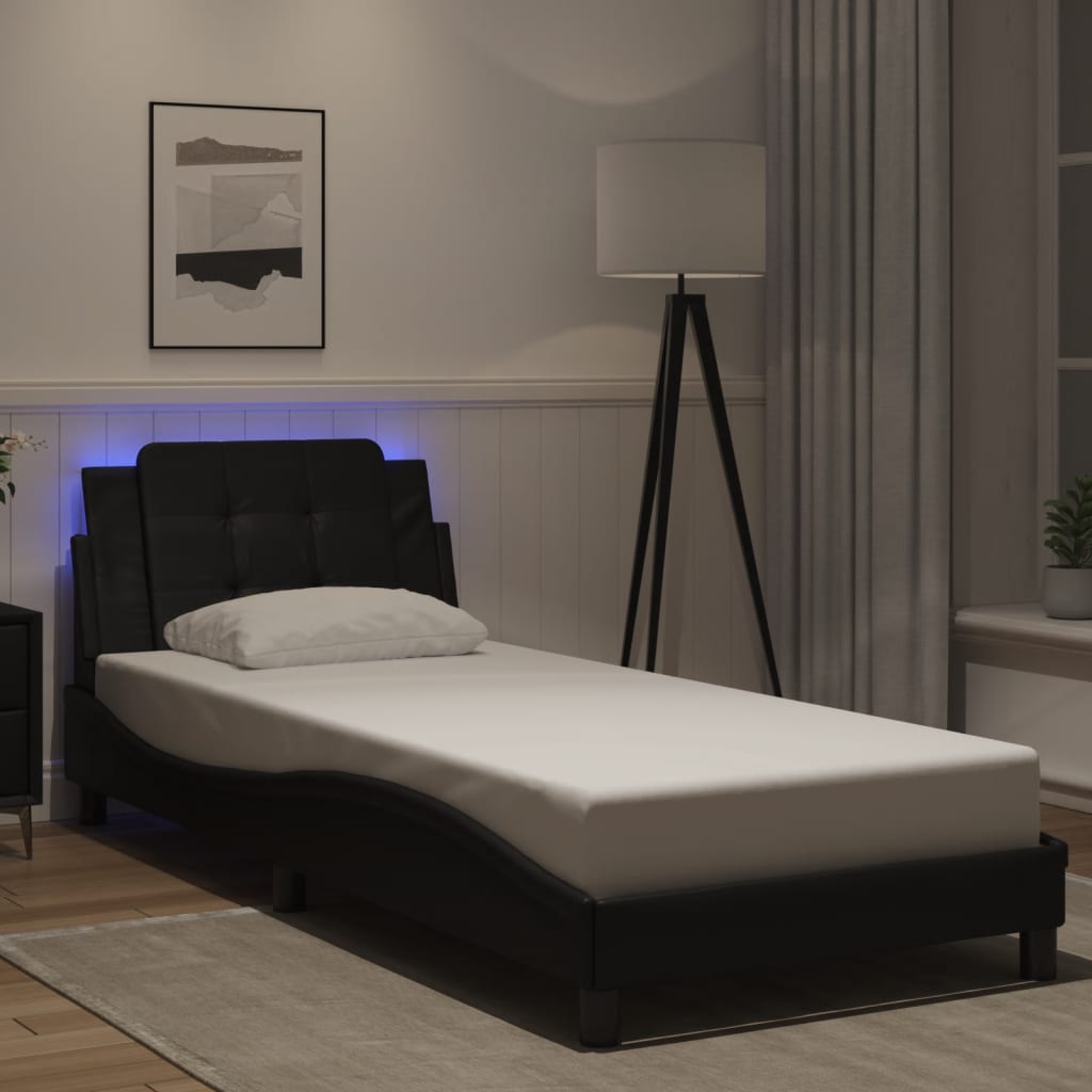 Vetonek Estructura cama con luces LED cuero sintético negro 80x200 cm