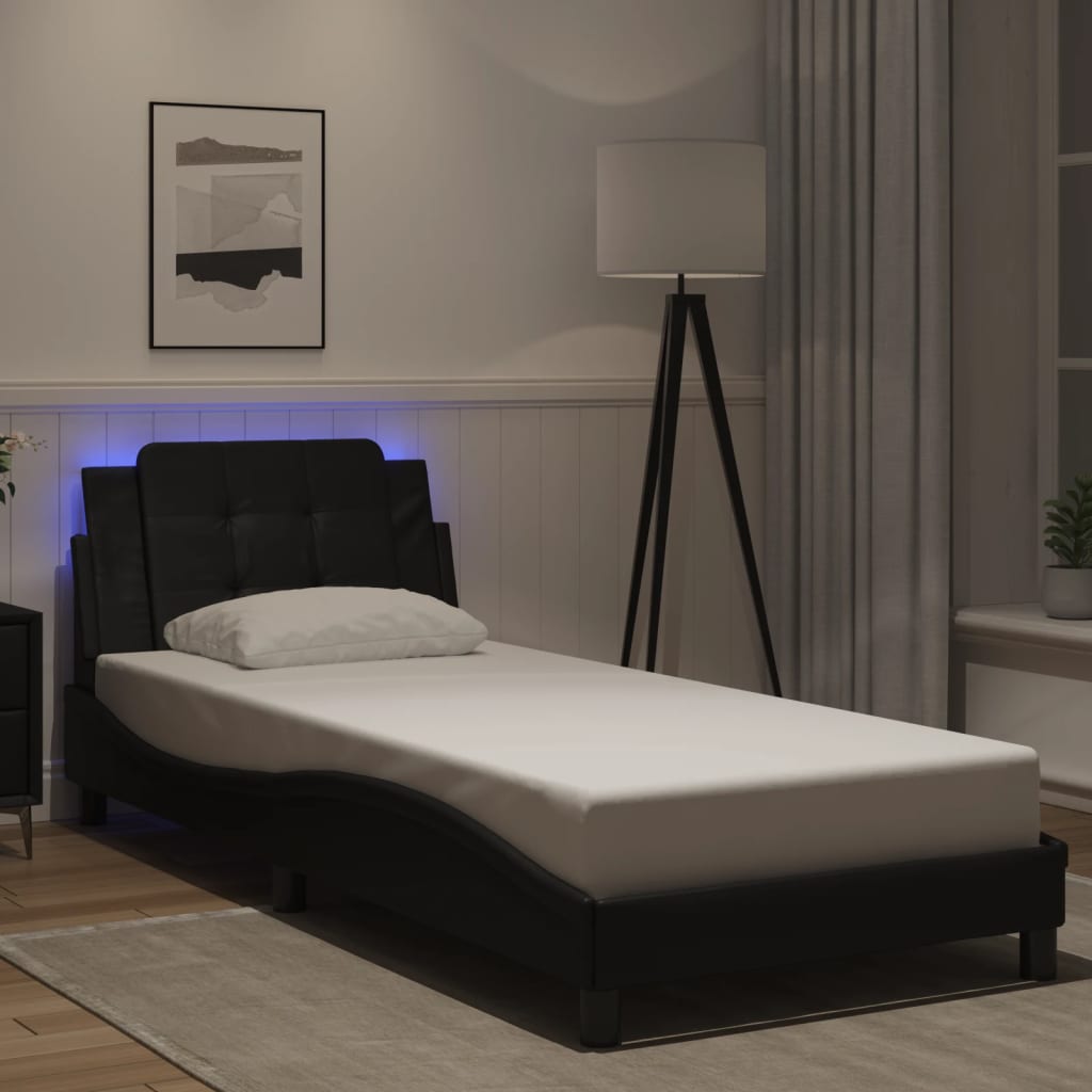 Vetonek Estructura cama con luces LED cuero sintético negro 90x200 cm