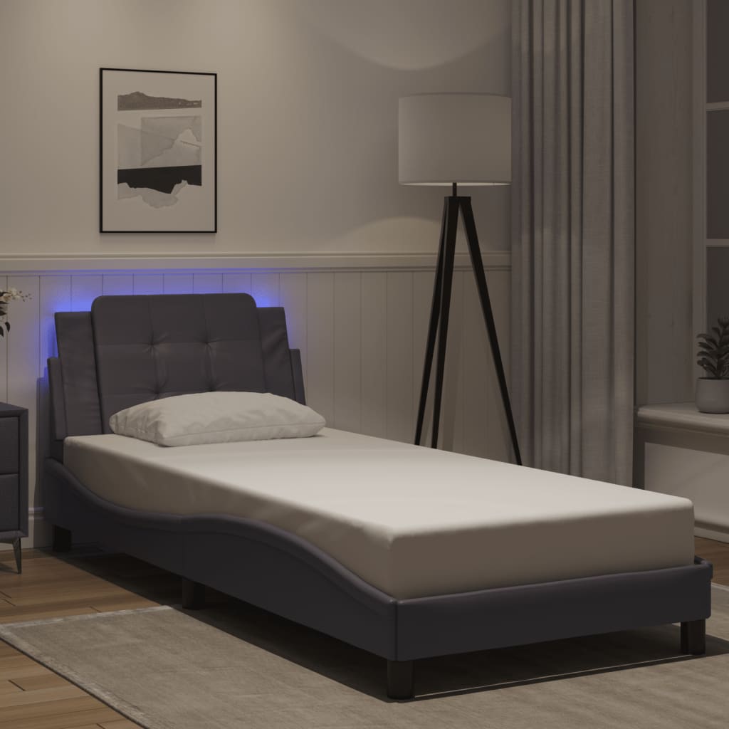 Vetonek Estructura cama con luces LED cuero sintético gris 100x200 cm