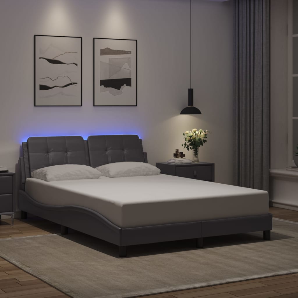 Vetonek Estructura cama con luces LED cuero sintético gris 140x190 cm