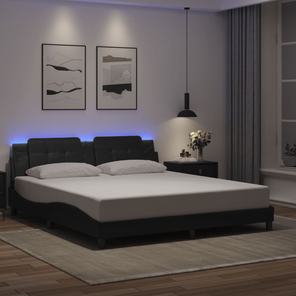 Vetonek Estructura cama LED sin colchón cuero sintético negro 180x200cm