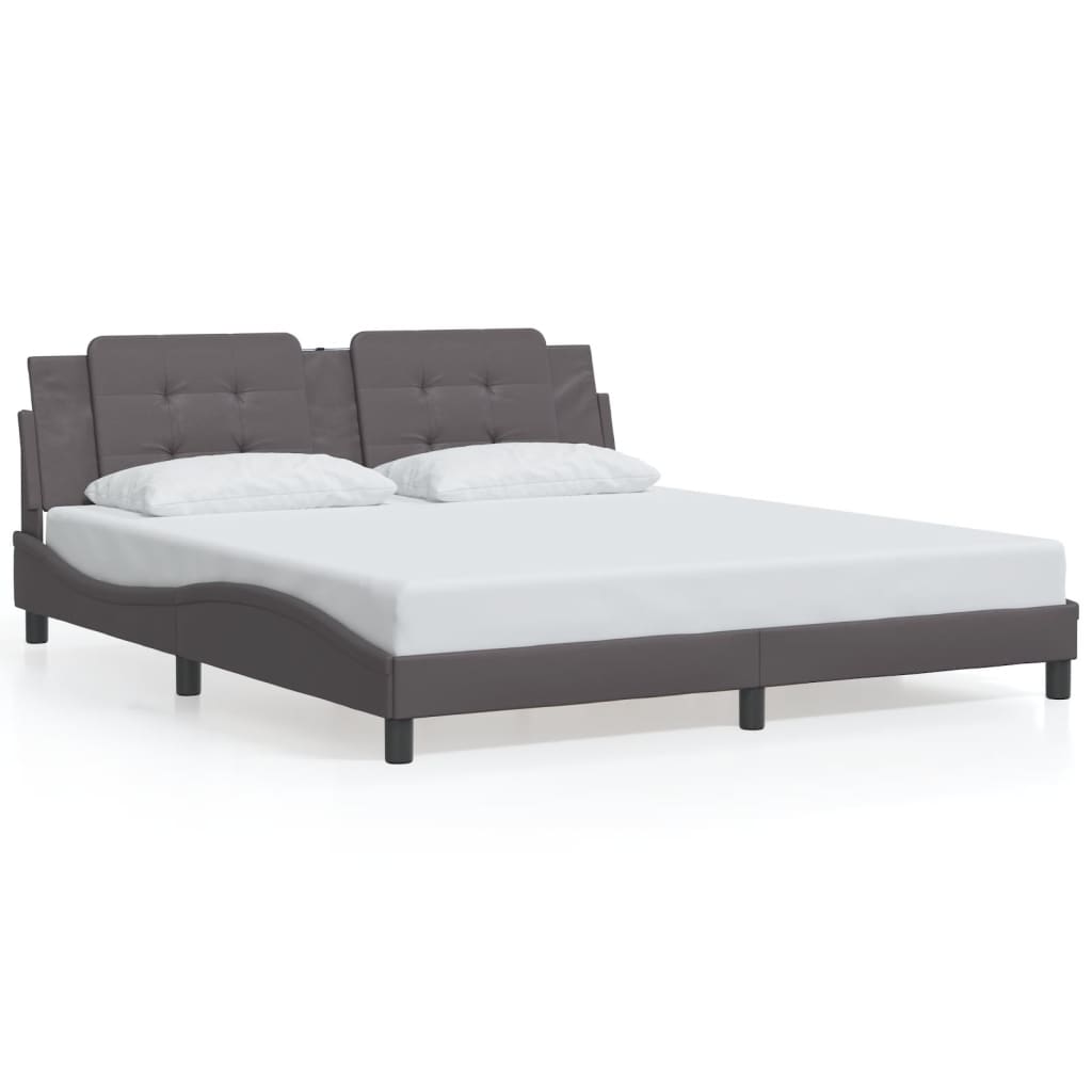 Estrutura de cama com LED couro sintético cinza claro 180x200 cm V8423 Vetonek