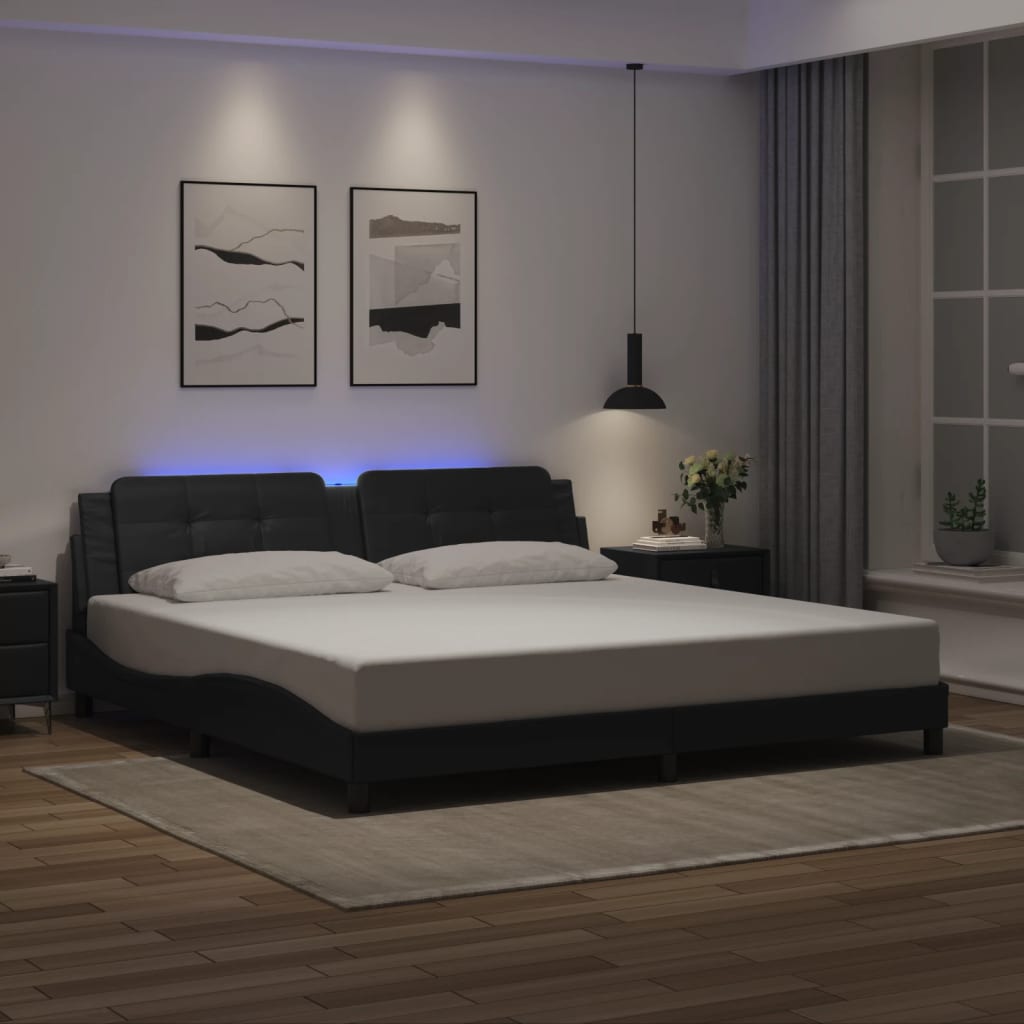 Vetonek Estructura cama con luces LED cuero sintético negro 200x200 cm