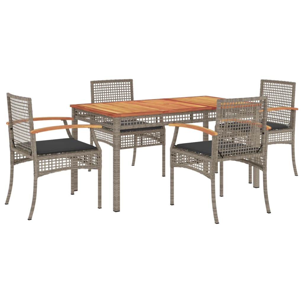 Set comedor de jardín 5 piezas con cojines ratán sintético gris - Vetonek